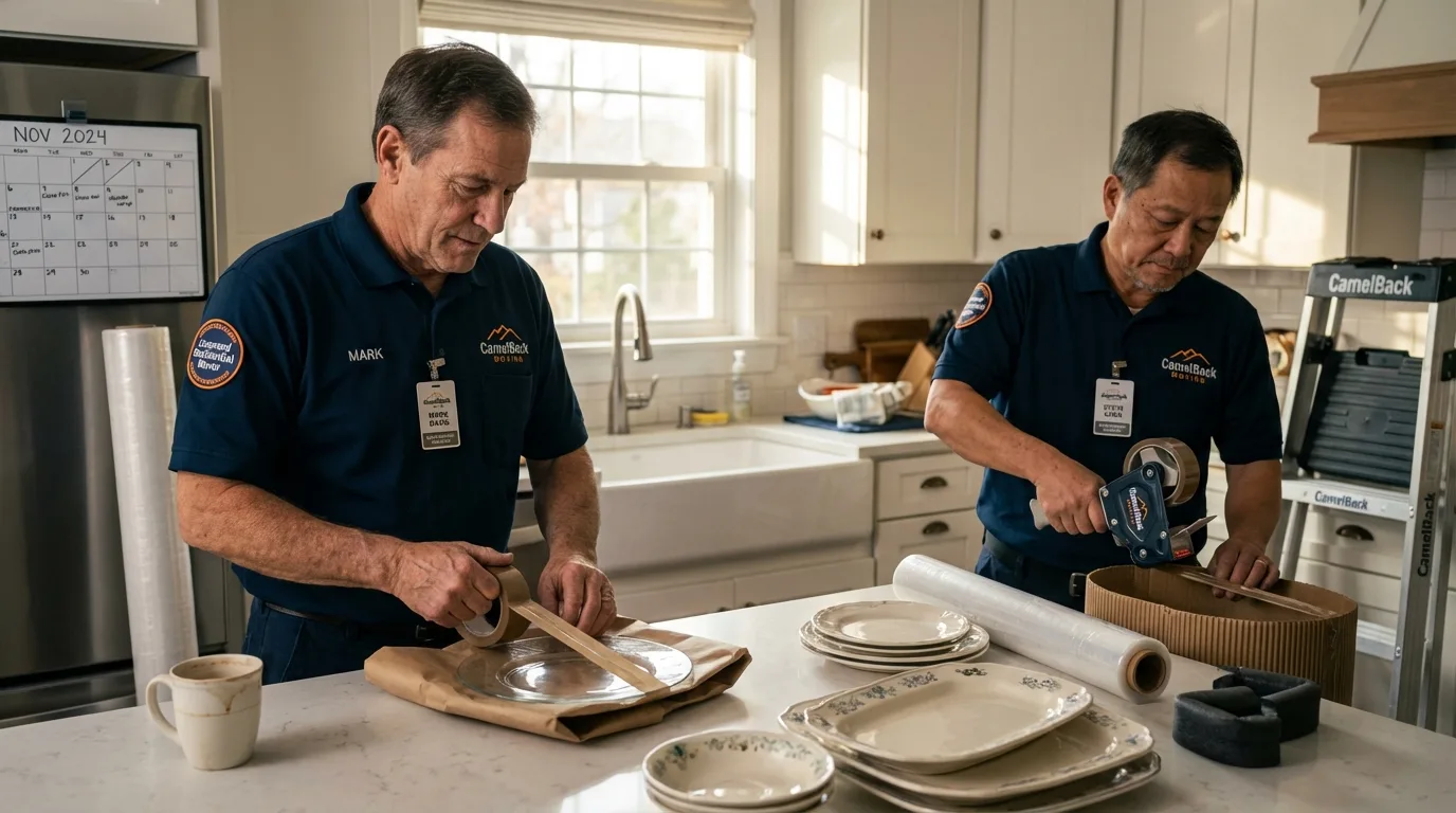 Professional crew packing kitchen dishware in Campo, CA